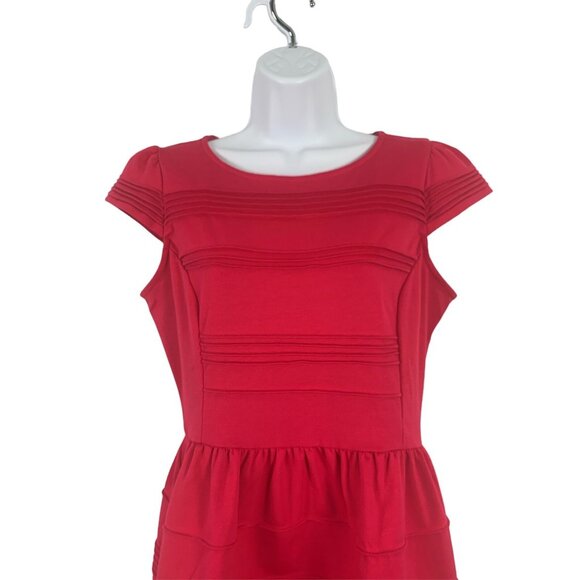 Elle Womens Hot Pink Cap Sleeve Textured A-Line Dress Size 10 Medium - Picture 2 of 10